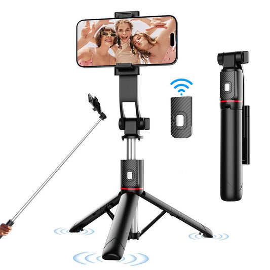 Phone Tripod & Selfie Stick, Phone Tripod Integrated with Wireless Remote Compatible with All Cell Phones for Selfie