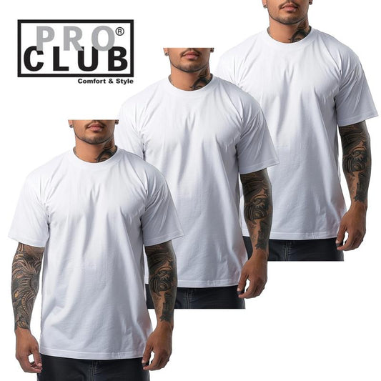 Pro Club Shirts 3-Pack Heavyweight Men'S Proclub Short Sleeve T-Shirt Heavy Tees White Tee Casual Cotton Crewneck Classic Top Knit Menswear Tshirt Relaxed Fit Simple