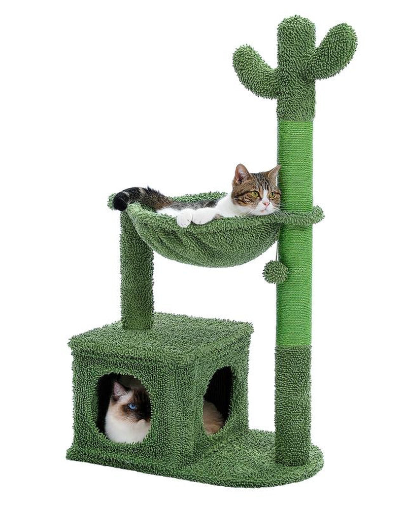 Cactus Cat Tree Condo 40" with Hammock Perch, Cat Sisal Scratching Post for Indoor Kitty Medium Cats,Green N073