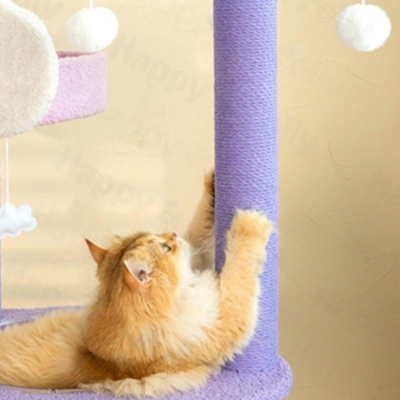 65" Moonlight Deluxe Cat Tree Condo Jumbo, Multi-Color Purple, Multi-Level Platforms, Acrylic Hammock, Sisal Boards, Hanging Interactive Toys Home
