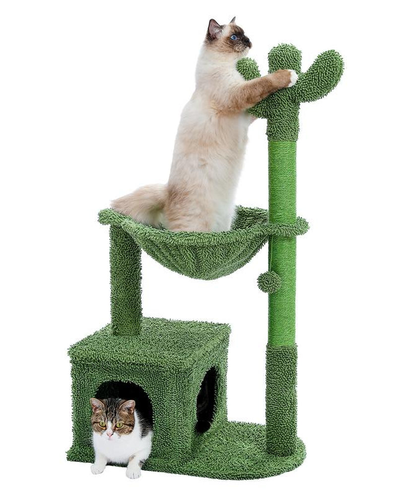 Cactus Cat Tree Condo 40" with Hammock Perch, Cat Sisal Scratching Post for Indoor Kitty Medium Cats,Green N073
